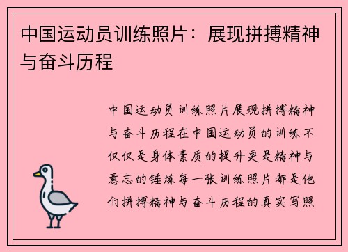 中国运动员训练照片：展现拼搏精神与奋斗历程